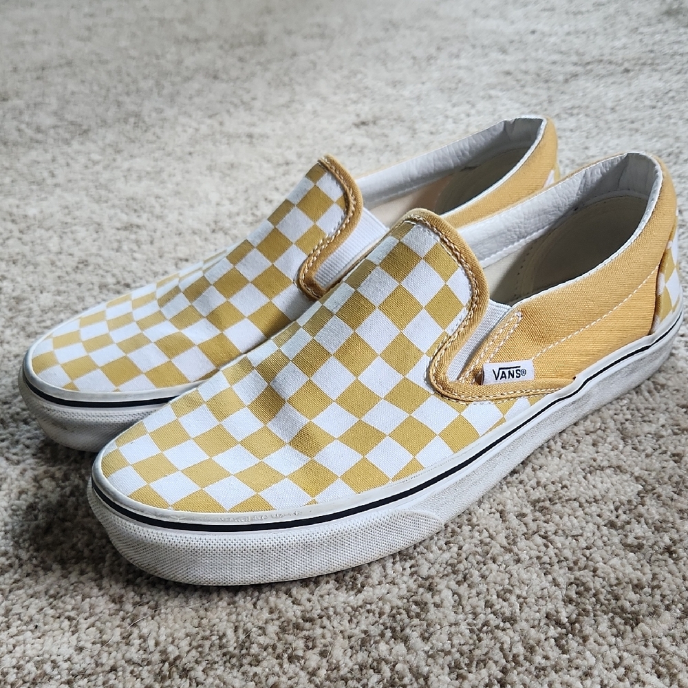 Vans Classic Yellow and White Checkered Slip-Ons